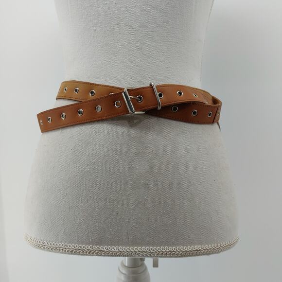 Womens Double Wrap Leather Belt Brown Boho One Size Grommet - Picture 10 of 10